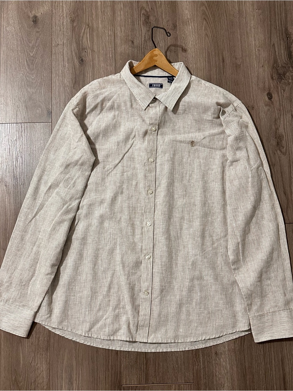 Linen Blend Shirt Long-Sleeve Button Down Beige